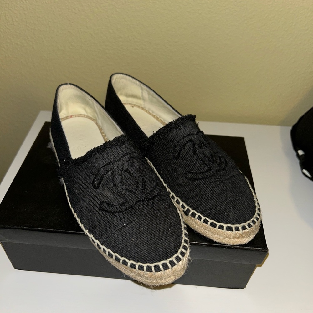 Chanel Black Espadrille Flats